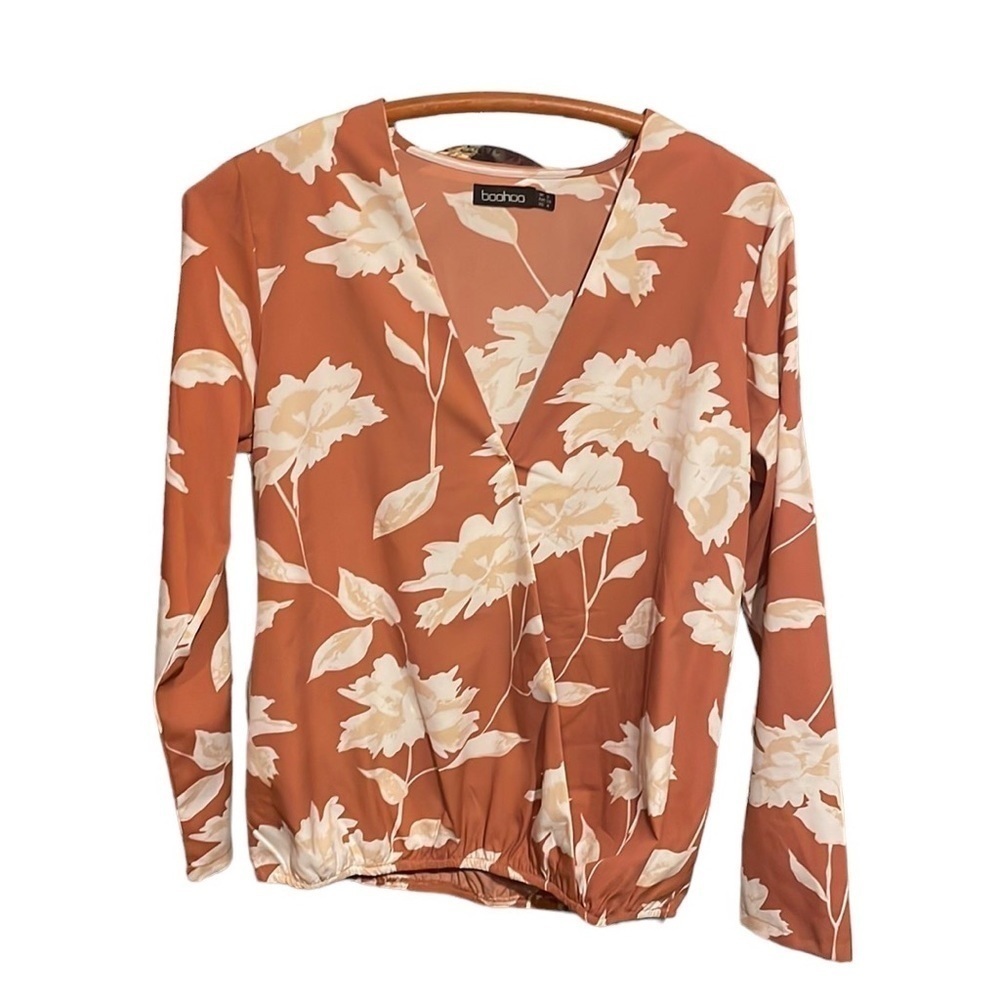 Boohoo V Neck Long Sleeve Blouse